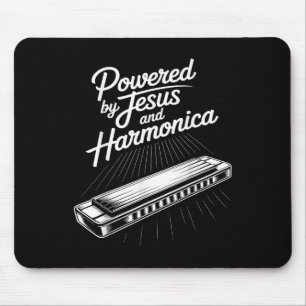 Powered By Jesus And Harmonica Christian Music  Mouse Pad