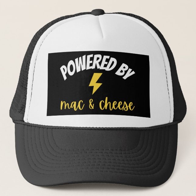 Powered By Mac and Cheese Trucker Hat (Front)