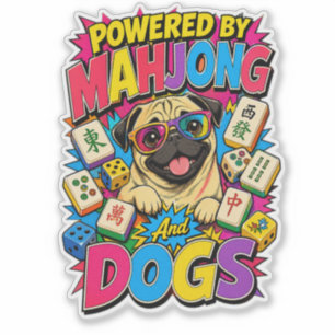 Powered by Mahjong and Dogs Funny Pug Pop Art Gift