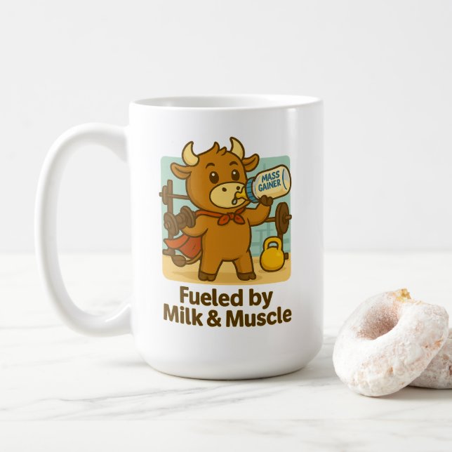 Powered by Milk & Muscles - Drôle Mug Bullio (Avec donut)