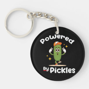 Powered By Pickles Food Pickle Funny Keychain