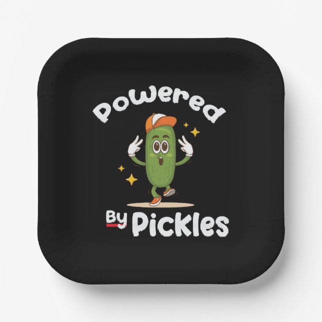 Powered By Pickles Food Pickle Funny Paper Plate (Front)