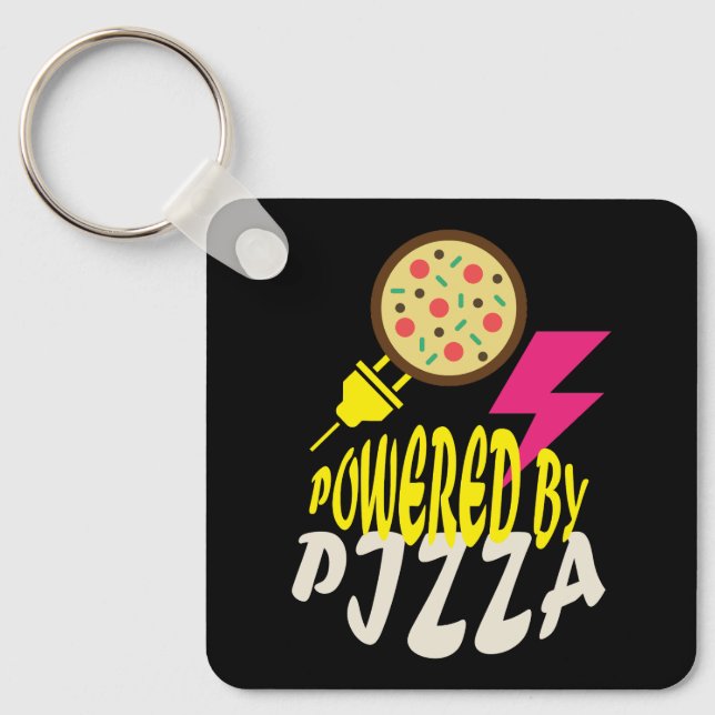 Powered by Pizza – Fun Food Lover Design Keychain (Front)
