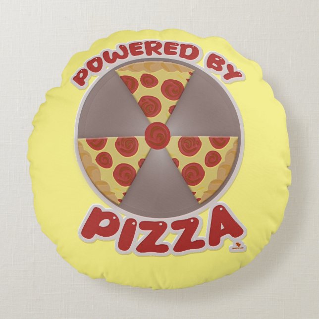 Powered By Pizza Funny Food Goofy Slogan Round Pillow (Front)