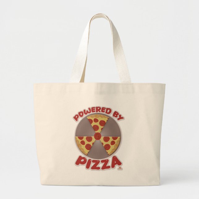 Powered By Pizza Funny Food Time Design Large Tote Bag (Front)