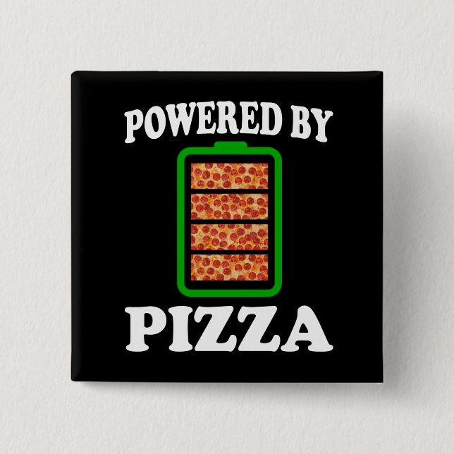  Powered By Pizza - Funny Pizza       2 Inch Square Button (Front)