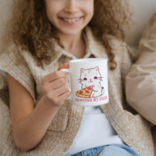 Powered By Pizza with a Cute Cat Coffee Mug