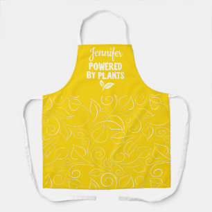 Powered by plant Vegan floral yellow with name Apron