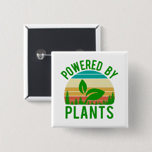 Powered By Plants Funny Green Vegan Vintage Sunset 2 Inch Square Button