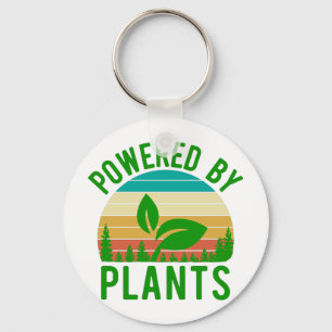 Powered By Plants Funny Green Vegan Vintage Sunset Keychain