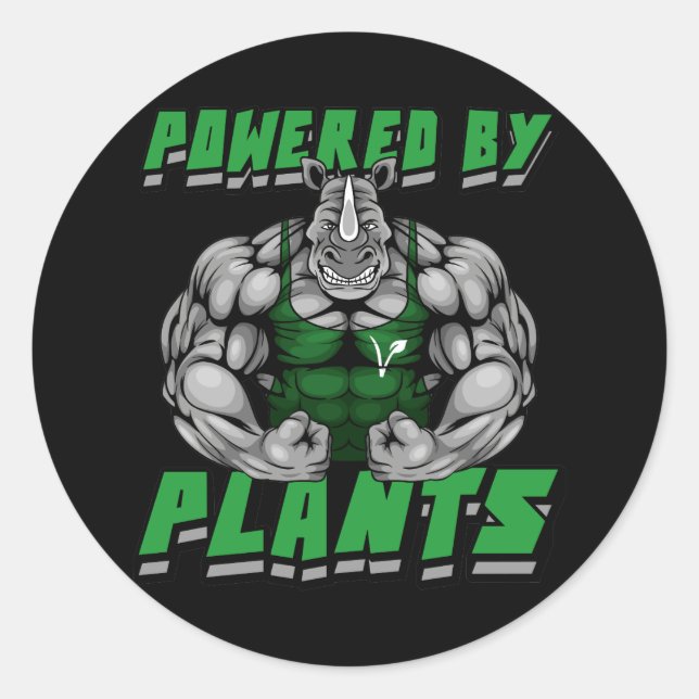 POWERED BY PLANTS RHINO ROUND STICKER (Front)