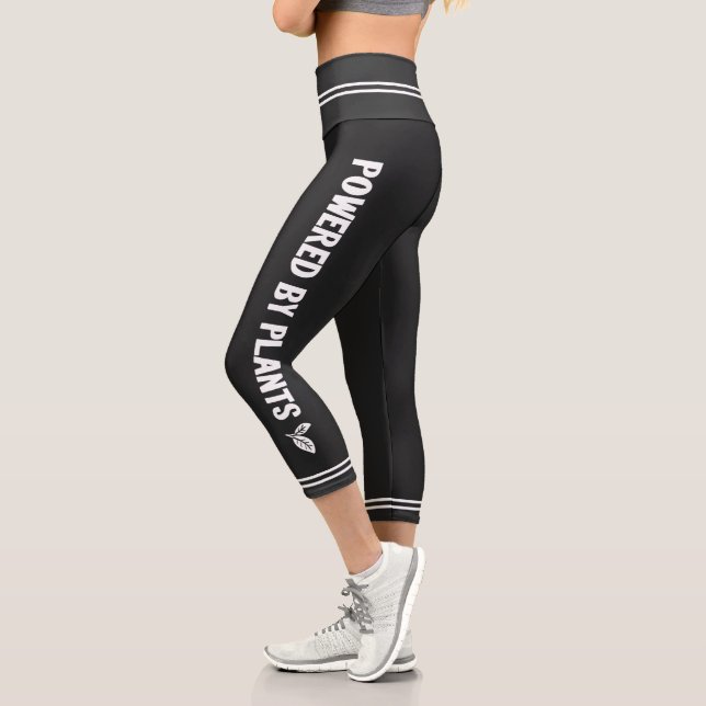 Powered by plants Vegan plain black minimal Capri Leggings (Left)