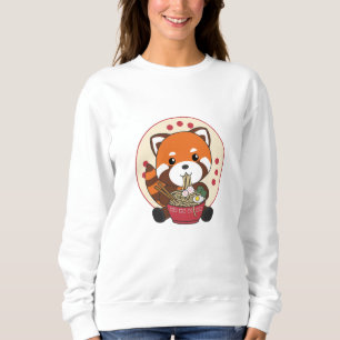 Powered By Ramen Cute Red Panda Eats Ramen Noodles Sweatshirt