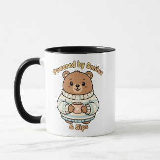 Powered by Smiles & Sips,cute Beard Mug
