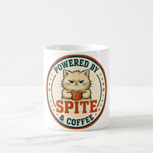 Powered By Spite & Coffee – Funny Grumpy Cat Mug (Center)