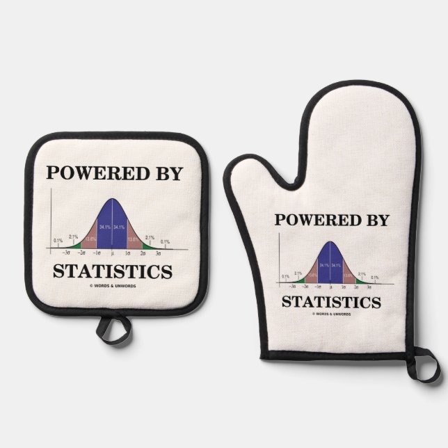 Powered By Statistics Bell Curve Stats Humour Oven Mitt & Pot Holder Set (Front)