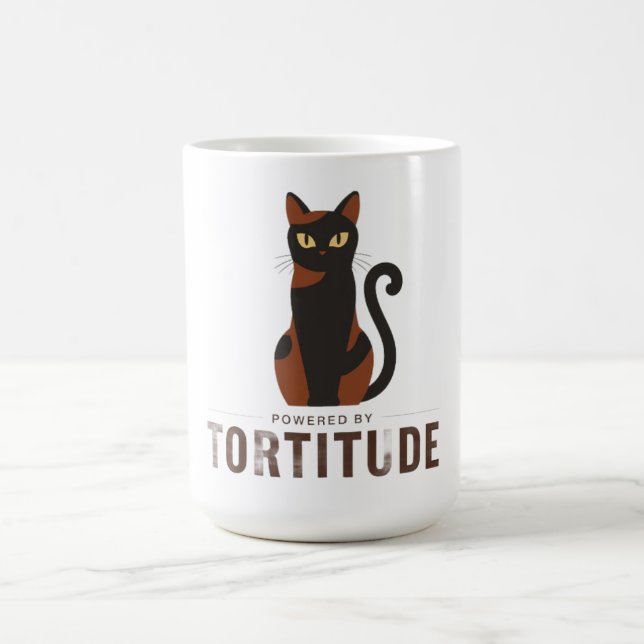 Powered by Tortitude Funny Cat Graphic Coffee Mug (Center)