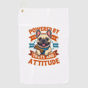 Powered By Treats And Attitude French Bulldog Vint Golf Towel