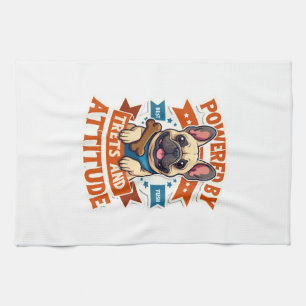 Powered By Treats And Attitude French Bulldog Vint Kitchen Towel