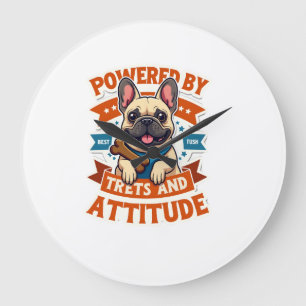 Powered By Treats And Attitude French Bulldog Vint Large Clock
