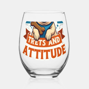 Powered By Treats And Attitude French Bulldog Vint Stemless Wine Glass