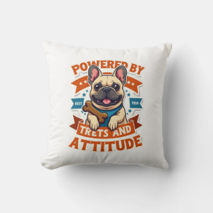Powered By Treats And Attitude French Bulldog Vint Throw Pillow