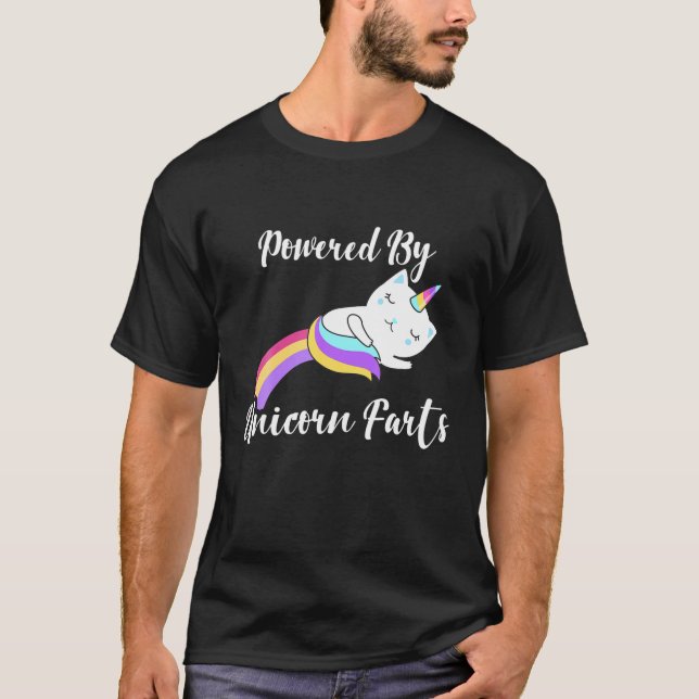 Powered By Unicorn Farts, Unicorn Cat Farting Rain T-Shirt (Front)