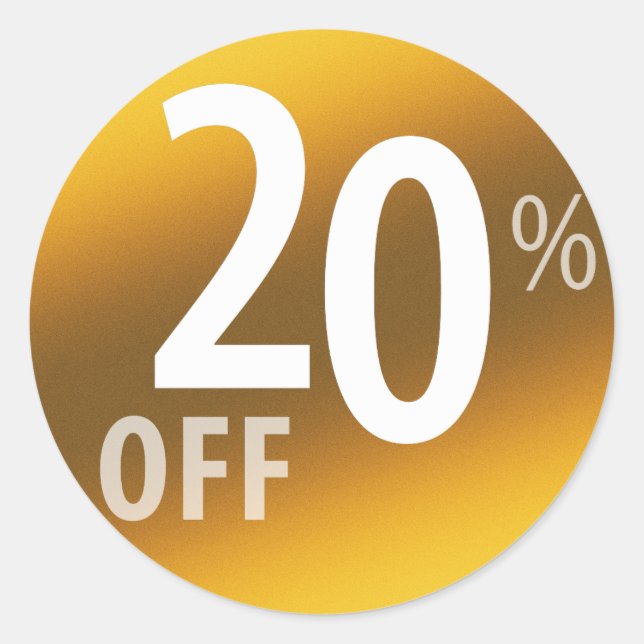 Powerful 20% OFF SALE Sign | Gold Classic Round Sticker (Front)