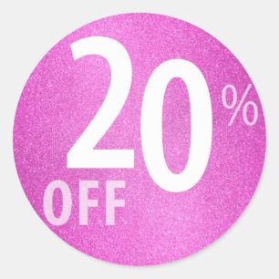 Powerful 20% OFF SALE Sign   Pink Glitter Classic Round Sticker
