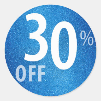 Powerful 30% OFF SALE Sign | Blue Glitter Classic Round Sticker