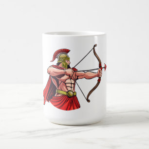 Powerful ancient warrior holding bow and arrow rea coffee mug