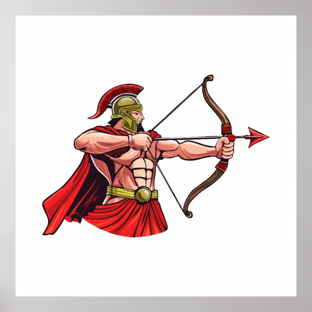Powerful ancient warrior holding bow and arrow rea poster (Front)