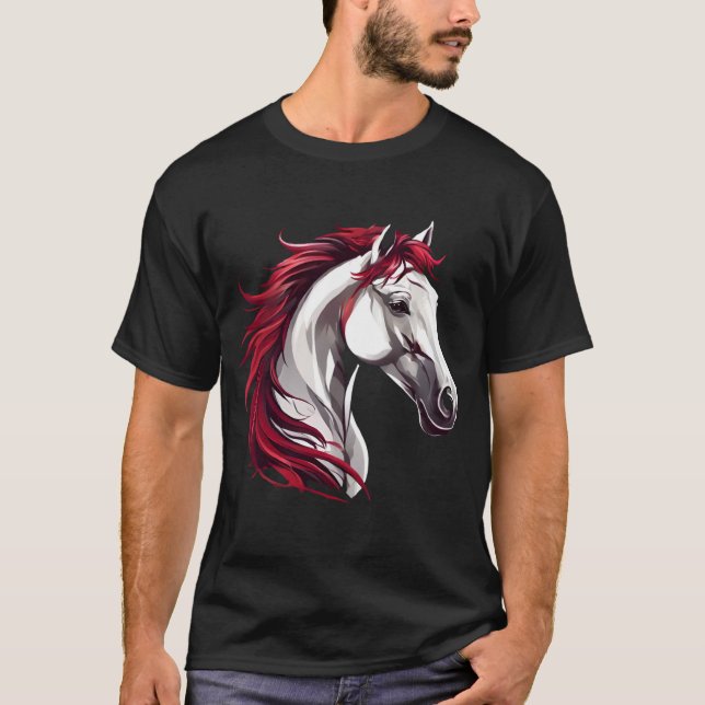 Powerful and Strong Horse Grey, Black and White T-Shirt (Front)