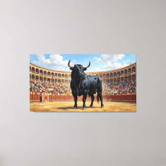 Powerful Black Bull in Spanish Plaza de Toros Canvas Print