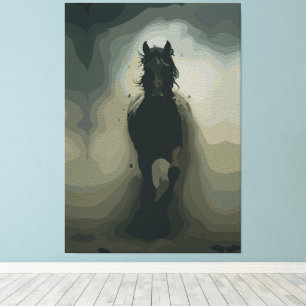 Powerful Black Stallion in Motion Canvas Print
