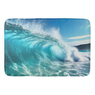 Powerful Blue Ocean Wave Bath Mat