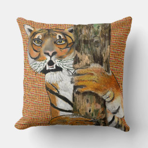 Powerful, Brave, Confident, Beautiful Tiger & Tree Throw Pillow