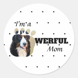 Powerful Cat / Dog Mom text paws add pet's photo Classic Round Sticker
