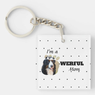 Powerful Cat / Dog Mom text paws add pet's photo Keychain