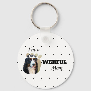 Powerful Cat / Dog Mom text paws add pet's photo Keychain