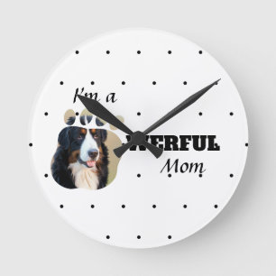 Powerful Cat / Dog Mom text paws add pet's photo Round Clock