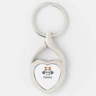 Powerful Cat Lifting Weights, Cute Gym Kitty Art Keychain