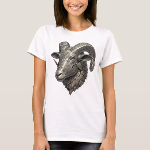 Powerful Celtic Silver Ram Head with Knot Patterns T-Shirt