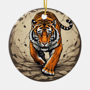Powerful Charging Tiger Ceramic Ornament