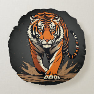 Powerful Charging Tiger Round Pillow