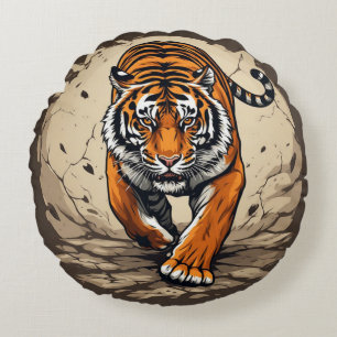 Powerful Charging Tiger Round Pillow