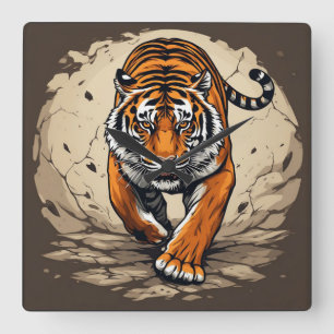 Powerful Charging Tiger Square Wall Clock