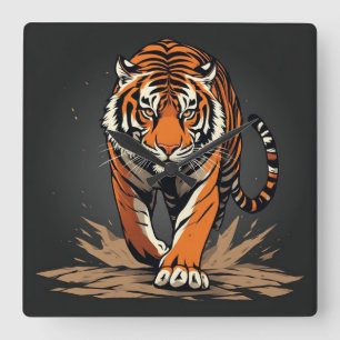 Powerful Charging Tiger Square Wall Clock