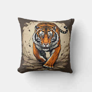 Powerful Charging Tiger Throw Pillow