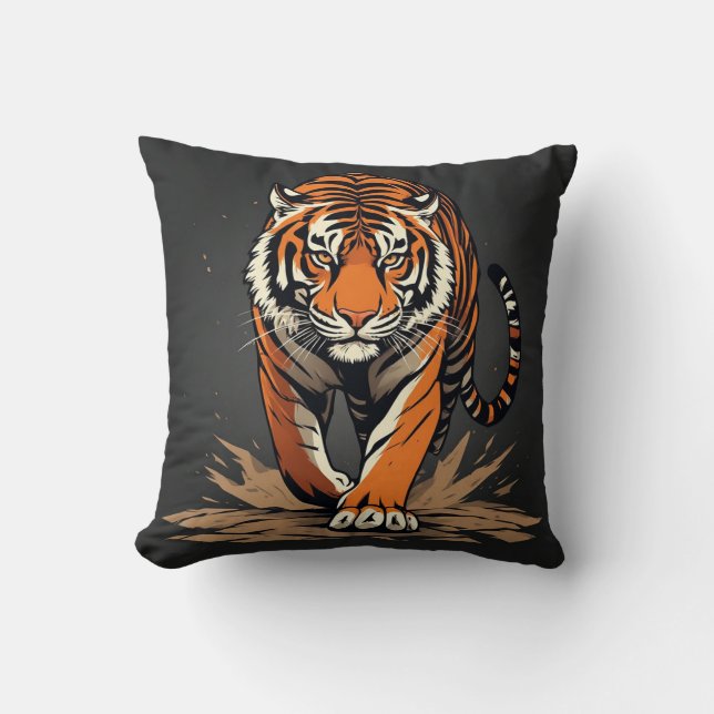 Powerful Charging Tiger Throw Pillow (Front)